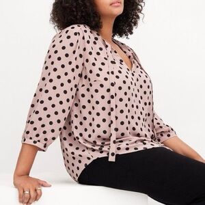 TORRID Georgette Bow Tie Blouse Dot Print Split Neck 3/4 Sleeve Lightweight